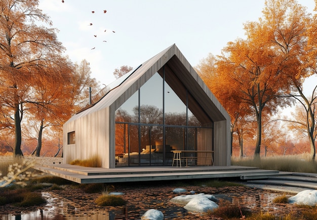 Photo gratuite rendering 3d d'une maison en bois