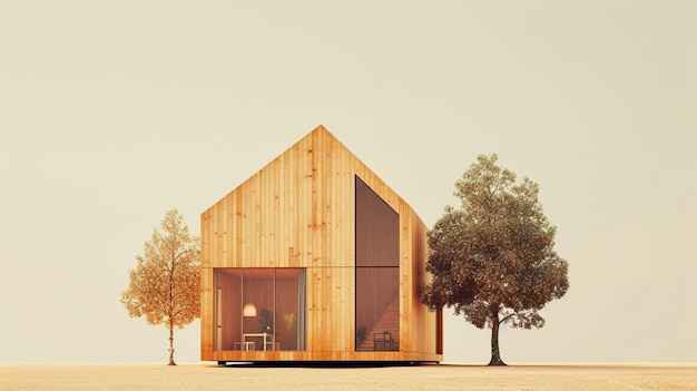 Rendering 3D d'une maison en bois