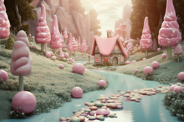 Photo gratuite rendering 3d d'une maison faite de bonbons