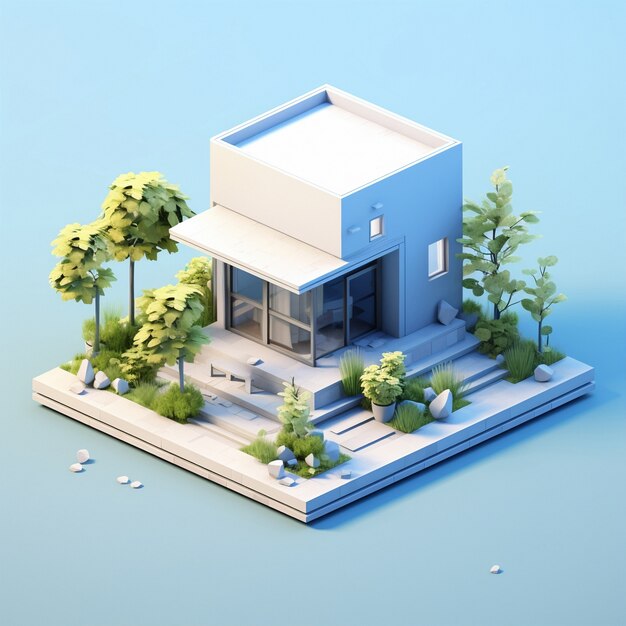 Rendering 3D d'une maison isométrique