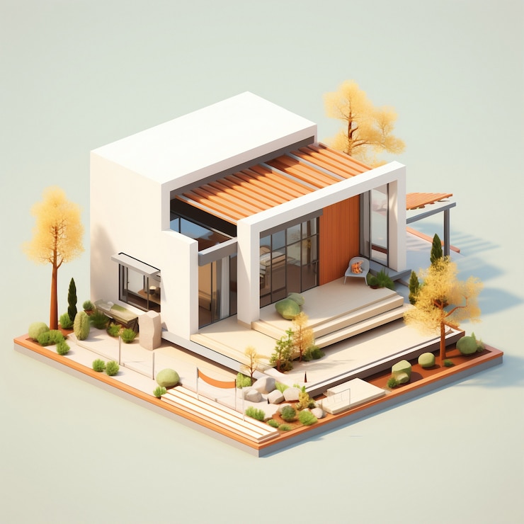 Photo gratuit rendering 3d d'une maison isométrique