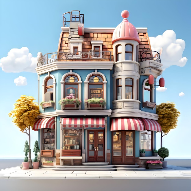 Photo gratuite rendering 3d d'une maison vintage sur un fond de ciel bleu