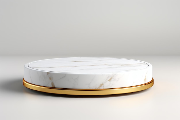 Rendering 3D de marbre rond vide et de podium en or pour l'affichage des produits