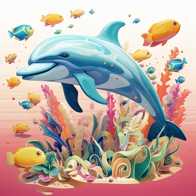 Photo gratuite rendering 3d de la nage des dauphins