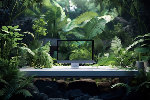 Rendering 3D d'un ordinateur portable dans la nature