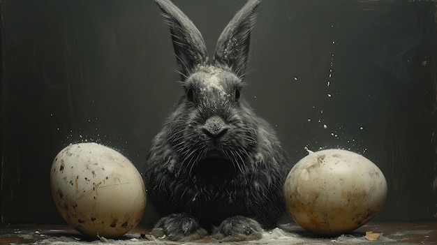 Rendering 3D de la peinture du lapin de Pâques dans les âges sombres