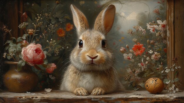 Rendering 3D de la peinture du lapin de Pâques dans les âges sombres