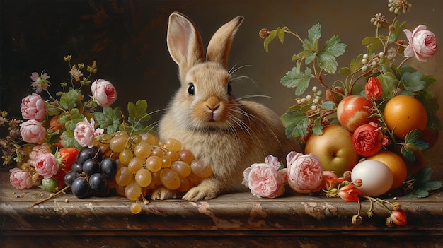 Rendering 3D de la peinture du lapin de Pâques dans les âges sombres