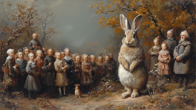 Rendering 3D de la peinture du lapin de Pâques dans les âges sombres