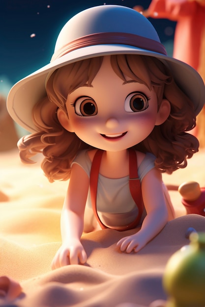 Rendering 3D d'un personnage de dessin animé sur la plage