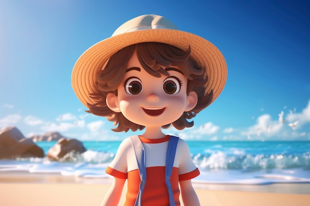 Photo gratuite rendering 3d d'un personnage de dessin animé sur la plage