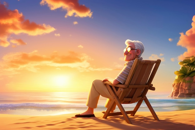 Rendering 3D d'un personnage de dessin animé sur la plage