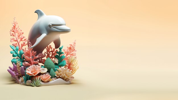 Rendering 3D d'une sculpture de dauphin