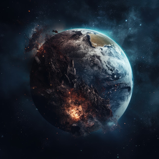 Photo gratuite rendering 3d de la terre sombre dans l'espace