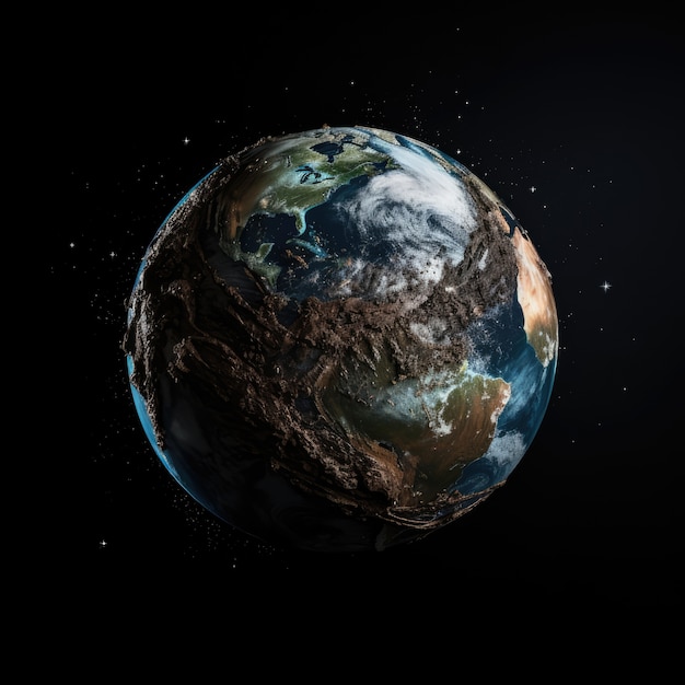 Photo gratuite rendering 3d de la terre sombre dans l'espace