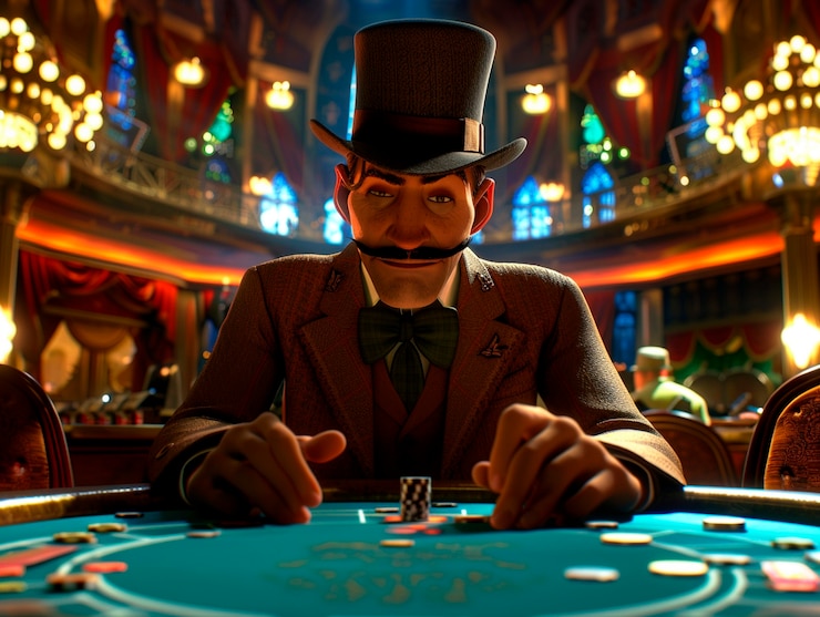Photo gratuit rendering de dessin animé 3d d'une personne jouant dans un casino