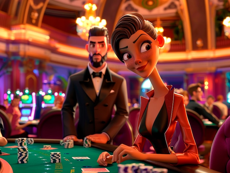 Photo gratuit rendering de dessin animé 3d d'une personne jouant dans un casino