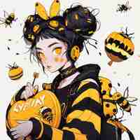 Photo gratuite rendering du personnage d'anime d'abeille