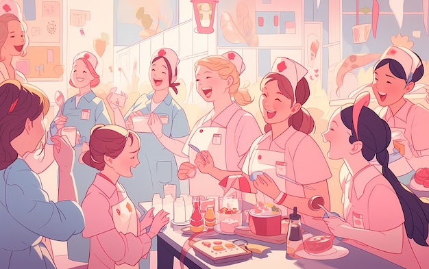 Rendering de médecins d'anime ayant une fête