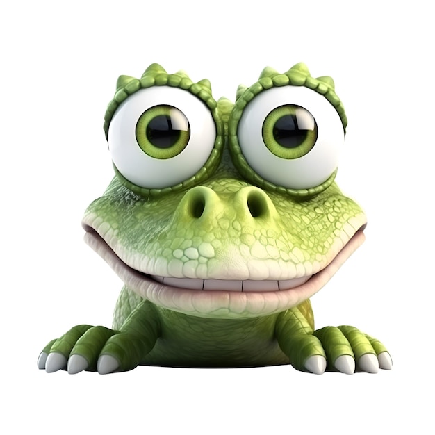 Rendering numérique 3D d'un mignon caméléon de dessin animé isolé sur fond blanc