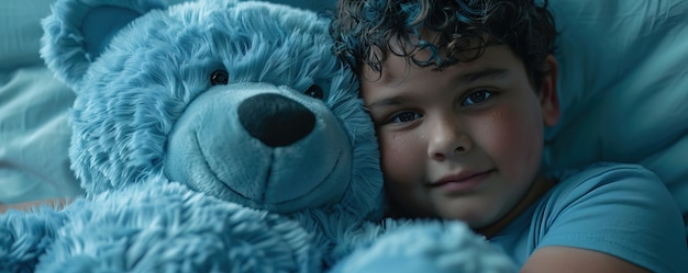 Photo gratuite rendering surréaliste d'un enfant sautant avec un jouet de peluche géant