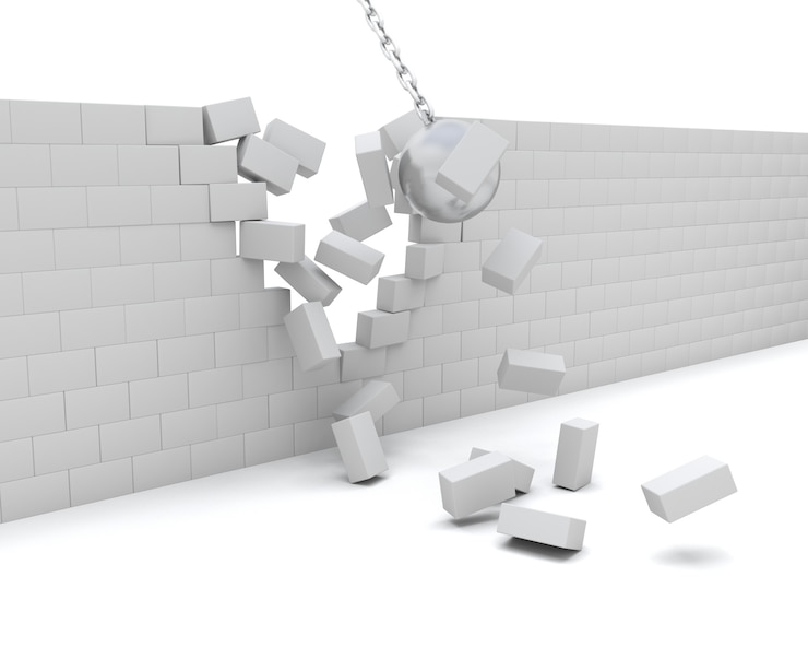 Photo gratuit rendez-vous 3d d&#39;une boule de démolition démolir un mur