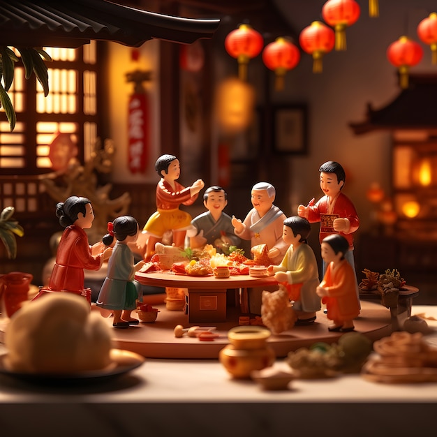 Photo gratuite rendez-vous 3d du dîner de réunion chinois