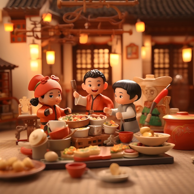 Photo gratuite rendez-vous 3d du dîner de réunion chinois