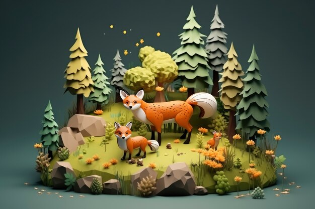 Rendez-vous 3D du renard de forêt