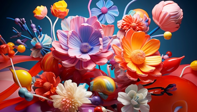 Photo gratuite rendu 3d d'un arrangement floral coloré