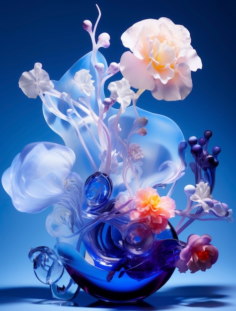 Rendu 3D d'un arrangement floral en verre