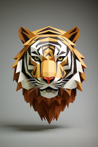 Photo gratuite rendu 3d de l'art du papier de tigre de dessin animé