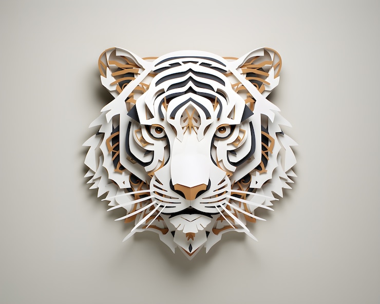 Photo gratuit rendu 3d de l'art du papier de tigre de dessin animé