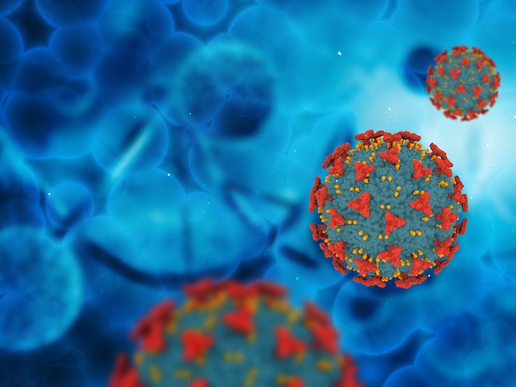 Photo gratuit rendu 3d de cellules de virus covid 19 abstraites