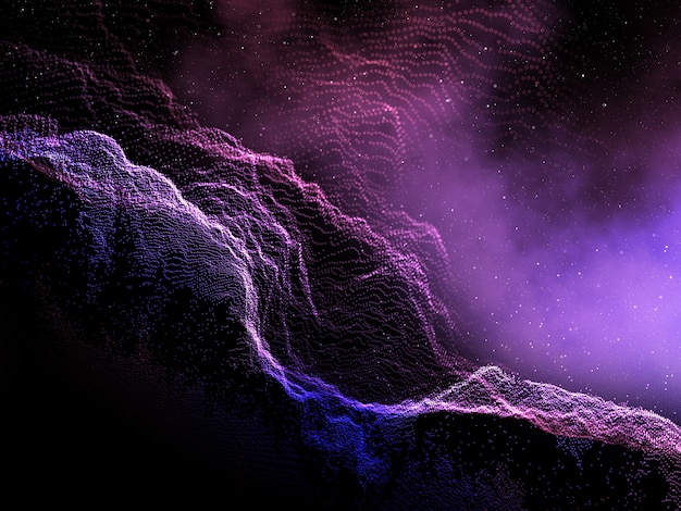 Rendu 3D d'une conception abstraite de particules sur un fond de nébuleuse spatiale