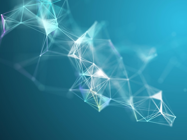 Photo gratuit rendu 3d d'une conception de plexus low poly avec une faible profondeur de champ