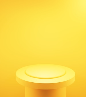 Rendu 3d de la conception publicitaire de fond minimal abstrait podium jaune orange vide