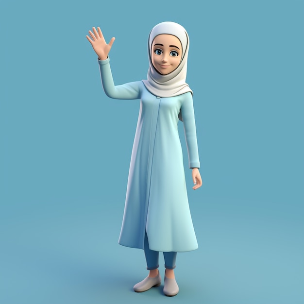 Rendu 3D d'un dessin animé comme une femme en hijab