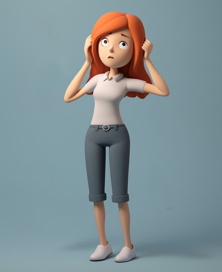 Photo gratuit rendu 3d d'un dessin animé comme une femme inquiète