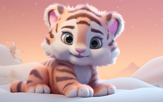 Photo gratuite rendu 3d du jeune tigre de dessin animé