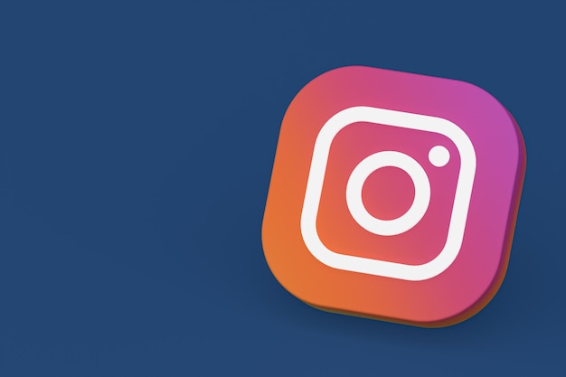 Rendu 3d du logo de l'application instagram sur fond bleu