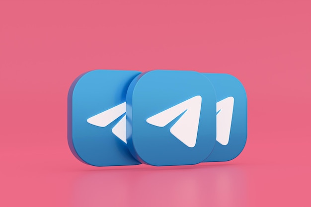 Rendu 3d du logo de l'application telegram sur fond rose