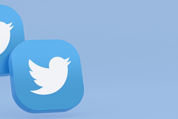 Rendu 3d du logo de l'application twitter sur fond bleu