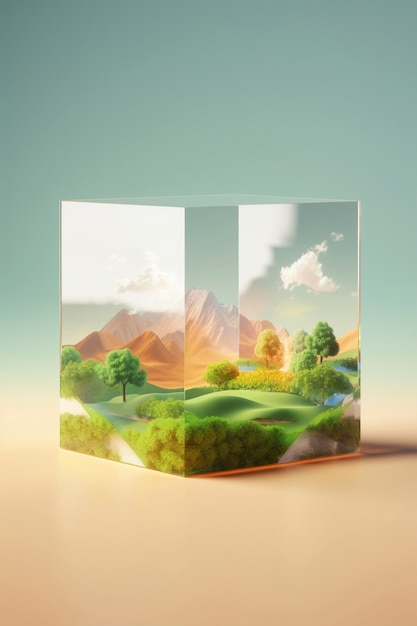 Photo gratuite rendu 3d du paysage en cube