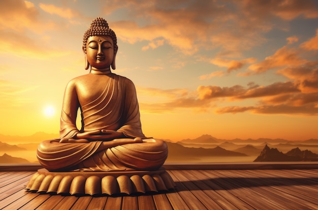 Photo gratuite rendu 3d du statut de bouddha au coucher du soleil