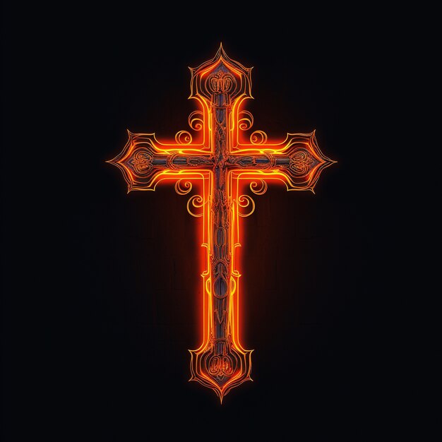 Rendu 3D du symbole de la croix au néon
