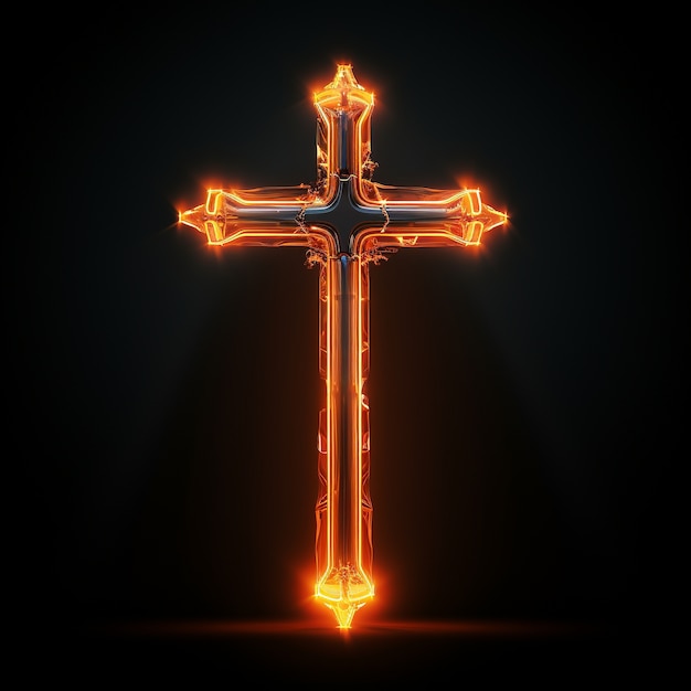 Rendu 3D du symbole de la croix au néon