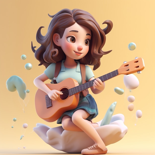 Photo gratuite rendu 3d d'une fille jouant de la guitare