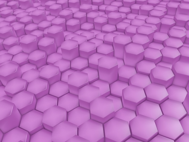 Rendu 3D d'un fond abstrait moderne avec des hexagones d'extrusion rose