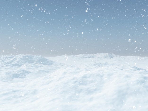 Rendu 3D d'un fond de Noël avec paysage enneigé